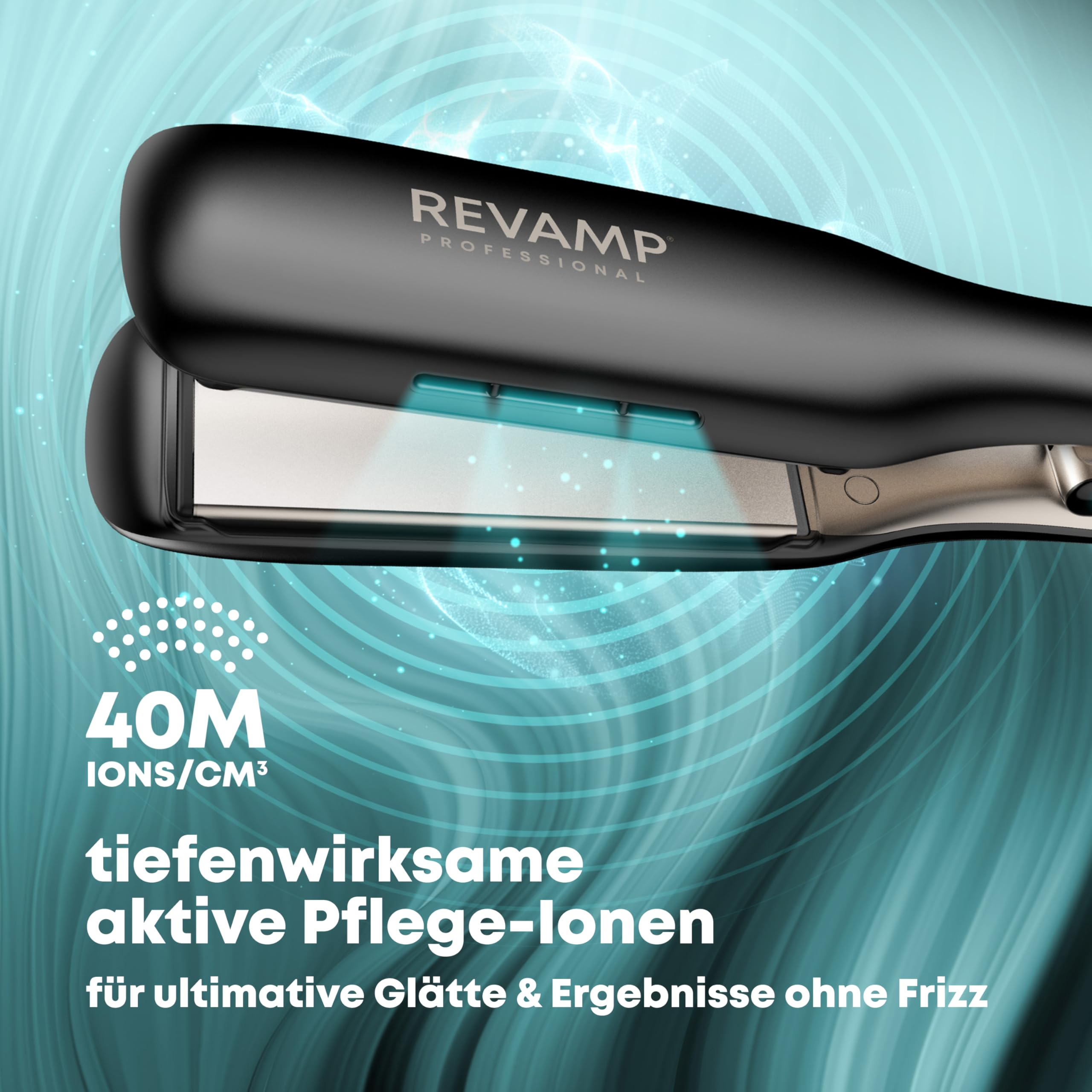 REVAMP Enigma Tri-Care Glätteisen Infrarot-Ionen - Breite Platten | Keramikplatten, Haarschonendes One-Stroke-Styling, Geschwungenes Design, Glätten, Locken, Wellen, Profi