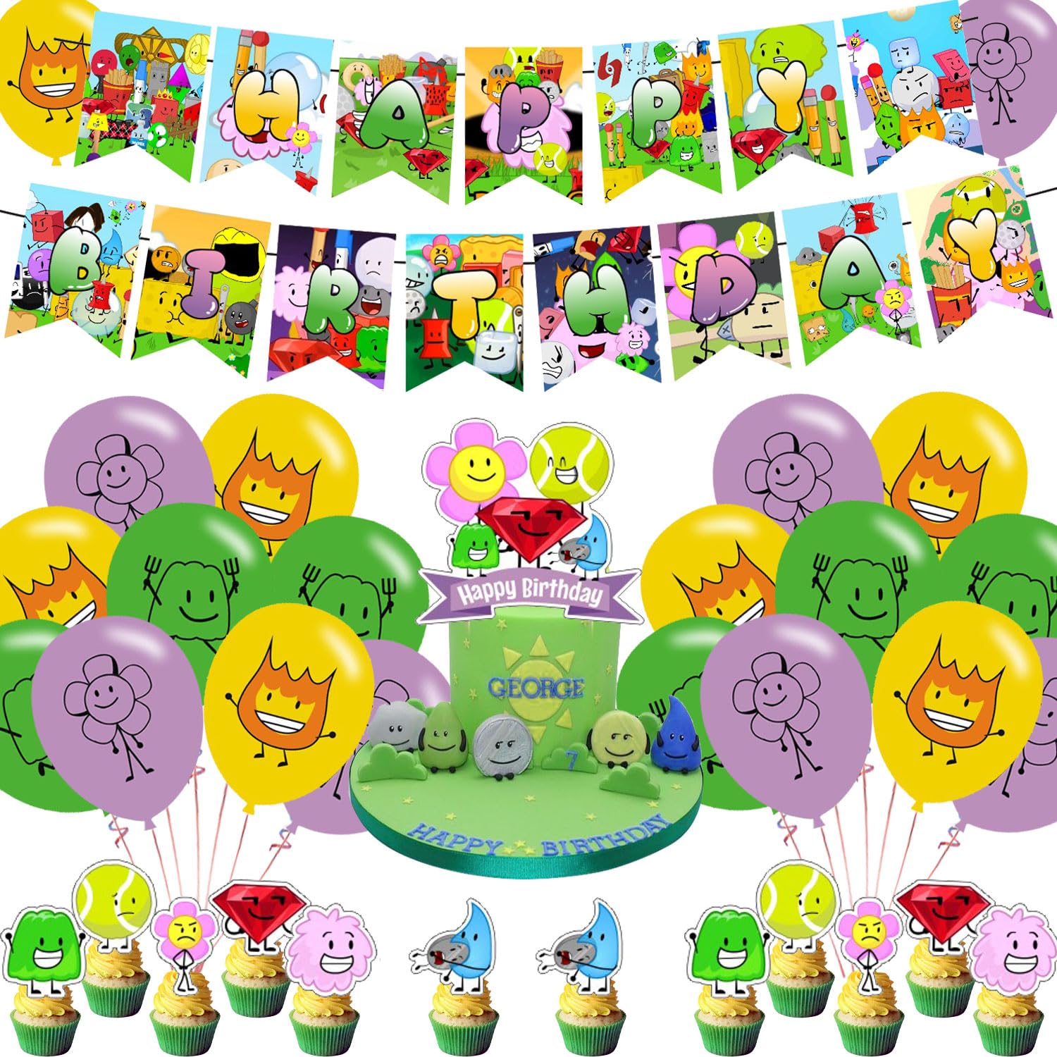Battle-Dream Island Birthday Decorations - Kids' Party Banner, Balloons, Cake & Cupcake Toppers