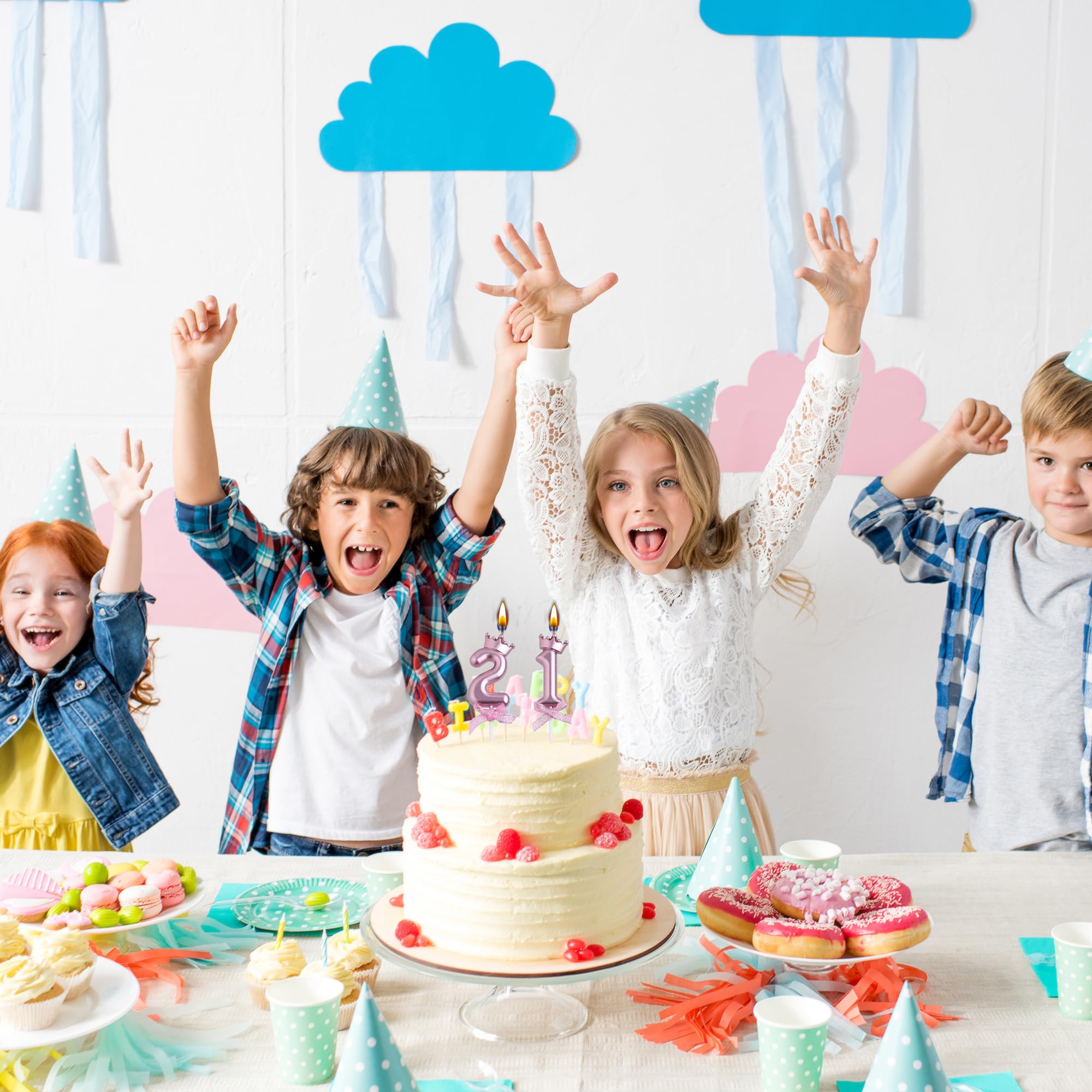 Vela de cumpleaños número 21, velas metálicas sin humo para tarta número 21 | Corona 3D y lazo con purpurina número 21 para decoración de tarta para aniversario, fiesta de cumpleaños