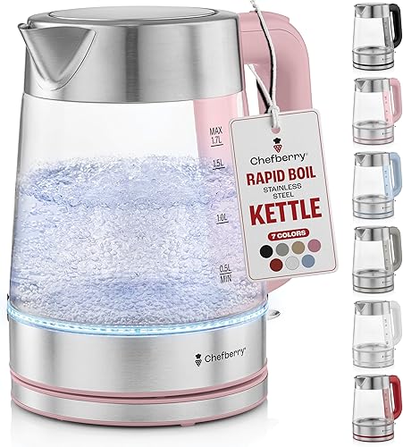 Miniatura 13 de Hervidor eléctrico para hervir té caliente y agua | Hervidor de vidrio de borosilicato de acero inoxidable de 1.8L sin plástico, apagado automático,