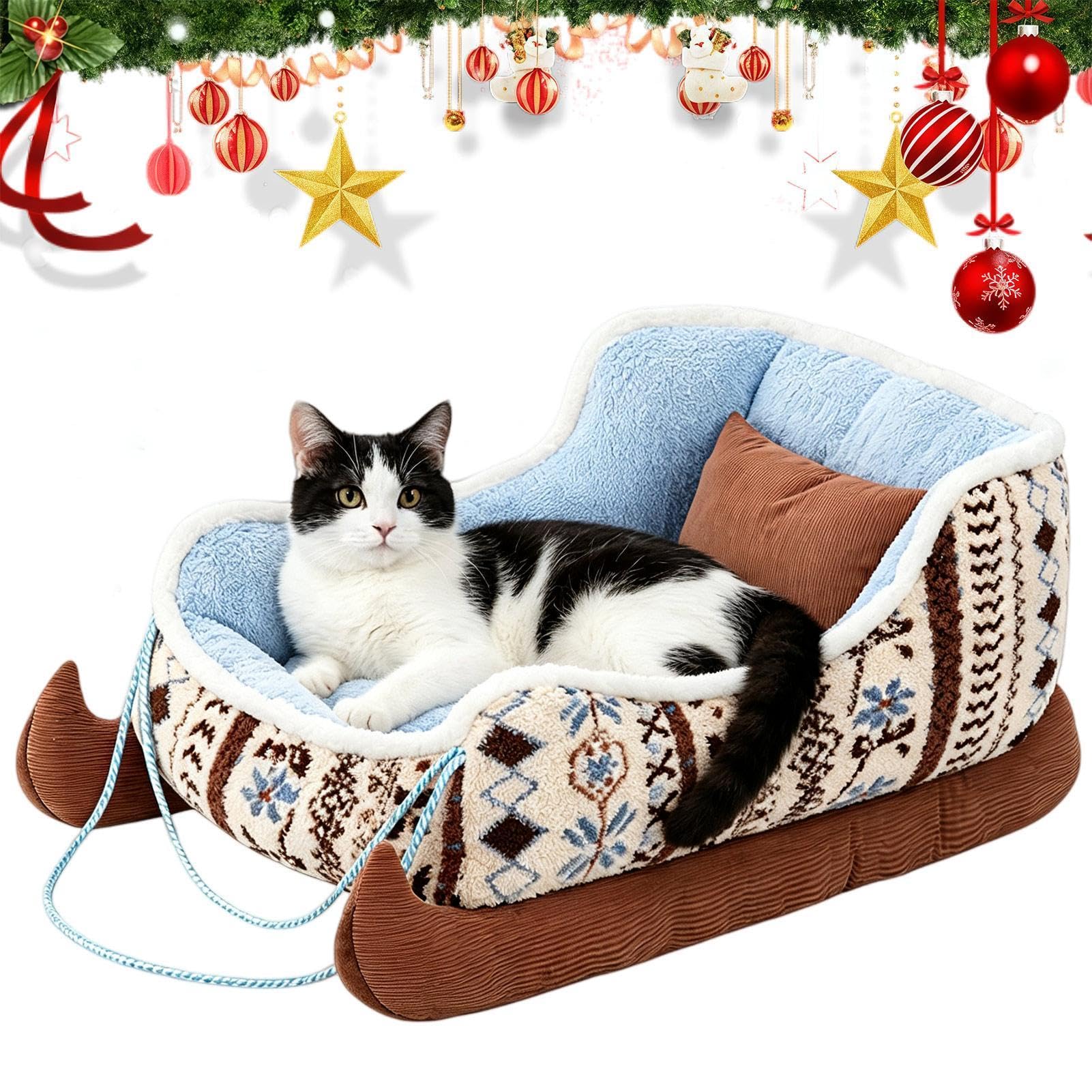 Cama trineo navideño para perros Adorable decoración de temporada, suave y
