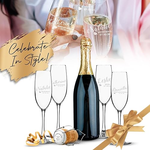 Miniatura 2 de My Personal Memories, Copas de champán personalizadas, copas de brindis de boda para dama de honor, grabadas a medida
