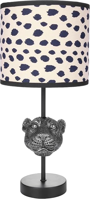 BRUBAKER Lampka stołowa lub nocna lampart - lampa stołowa z podstawą z żywicy poliestrowej i abażurem z tkaniny - wysokość 40 cm, czarno-beżowa w kropki