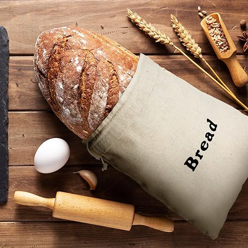 Miniatura 7 de Woanger Bolsas de pan de lino  Contenedores reutilizables de almacenamiento de pan (12 piezas)  Bolsas de panes y pasteles sin blanquear de 12 x 15