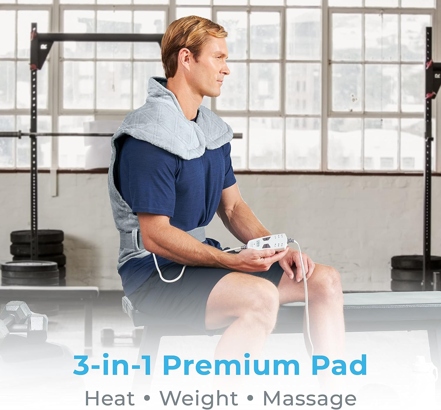 Pure Enrichment WeightedWarmth 3-in-1 Back & Neck Heating Pad - 3 Heat Settings, 3 Massage Speeds & 2.6 lbs of Weighted Pressure - 32” x 24” w/Plush Fabric & Dry/Moist Heat for Back Pain (Steel Gray)