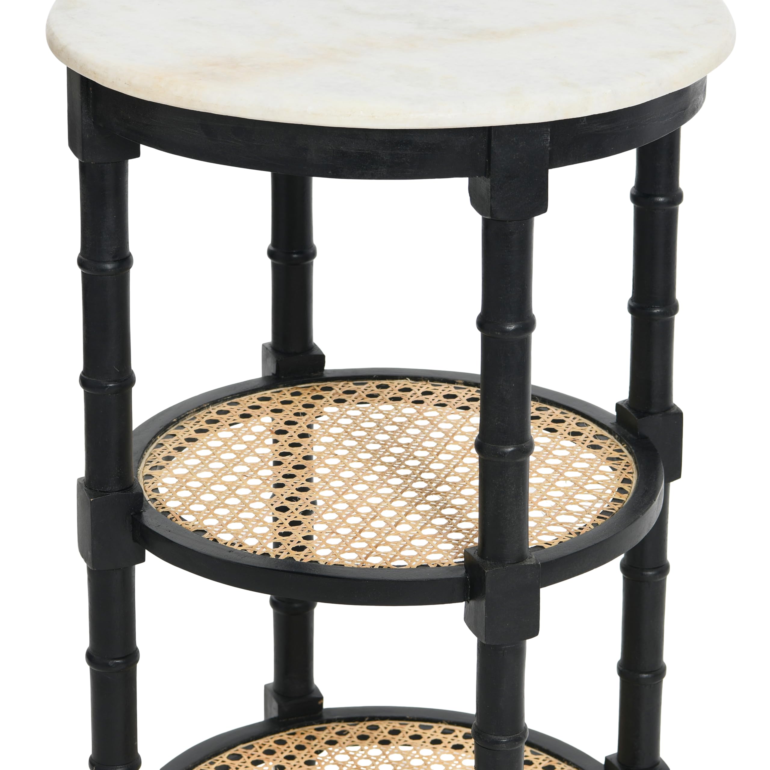 Creative Co-Op Mango Wood and Woven Cane Side End Table, Black