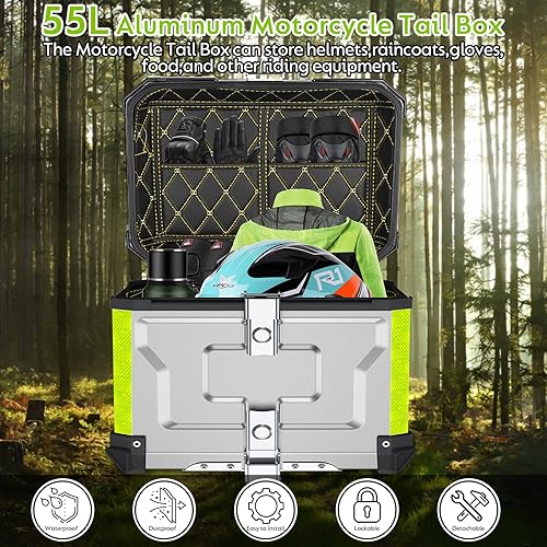 Miniatura 2 de Maleta superior de motocicleta de 55 L, caja de aluminio para maletero de motocicleta con bloqueo de seguridad para almacenar equipaje, accesorios