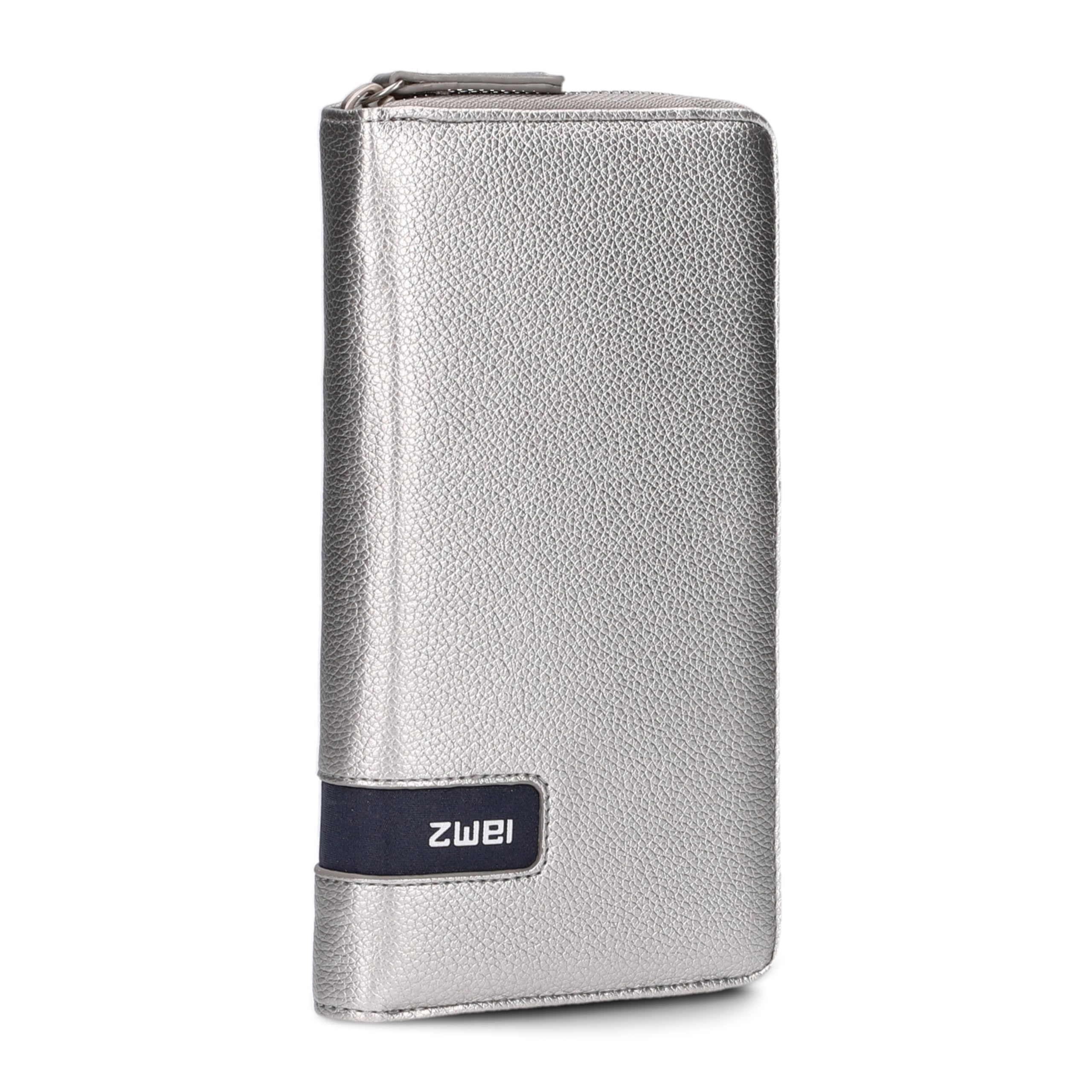 Zwei große Damen Geldbörse M.Wallet MW2 Portemonnaie aus weichem Kunstleder, Geldbeutel mit umlaufendem Reißverschluss, 15 Kartenfächern, 2 Scheinfächern, Münzfach & Sichtfach (Silver)