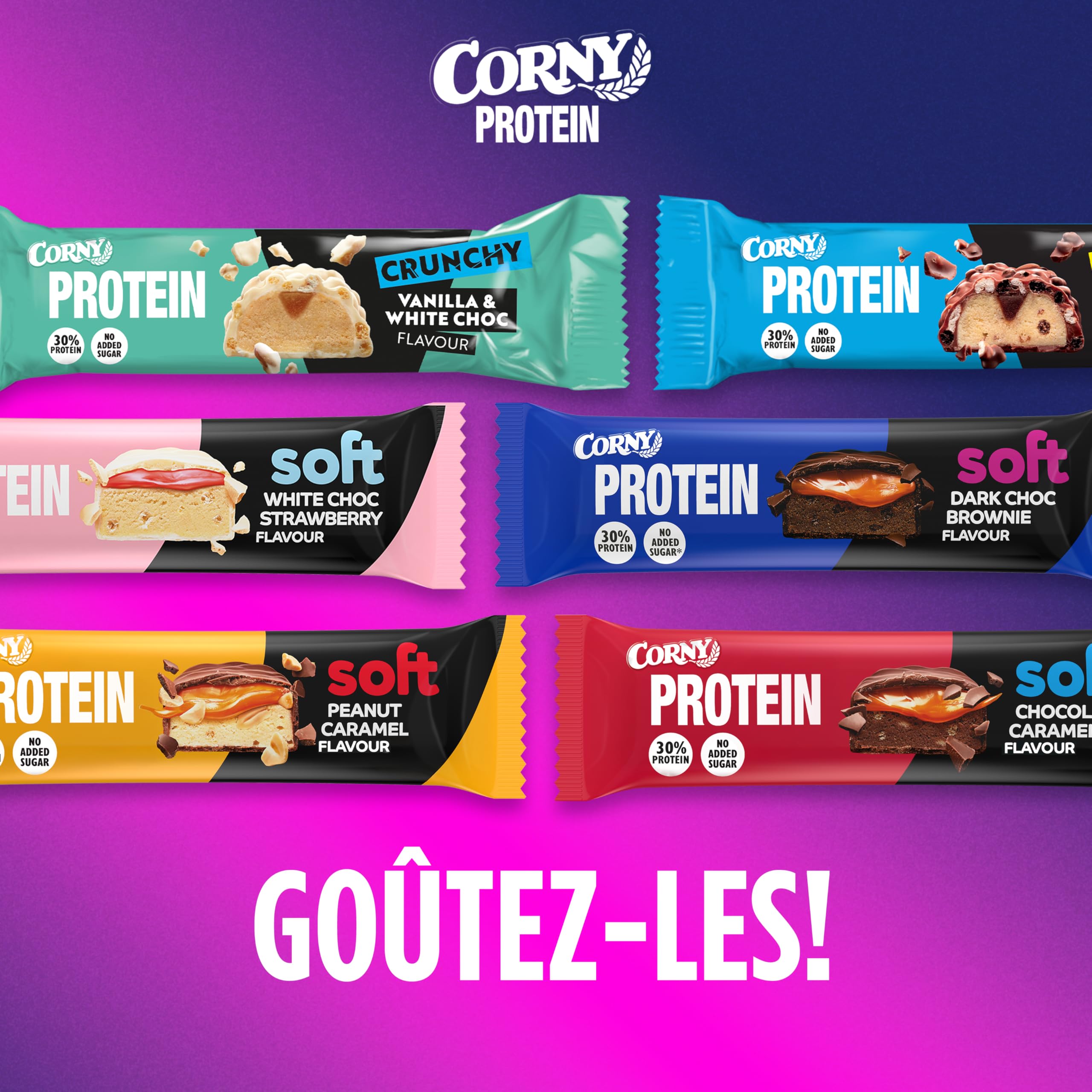 Barres protéinées, Corny Protein Crunchy, Chocolat au Lait Goût Banane, Avec collagène, 0% de sucres ajoutés, Pack de 12x45g, Taste the Power