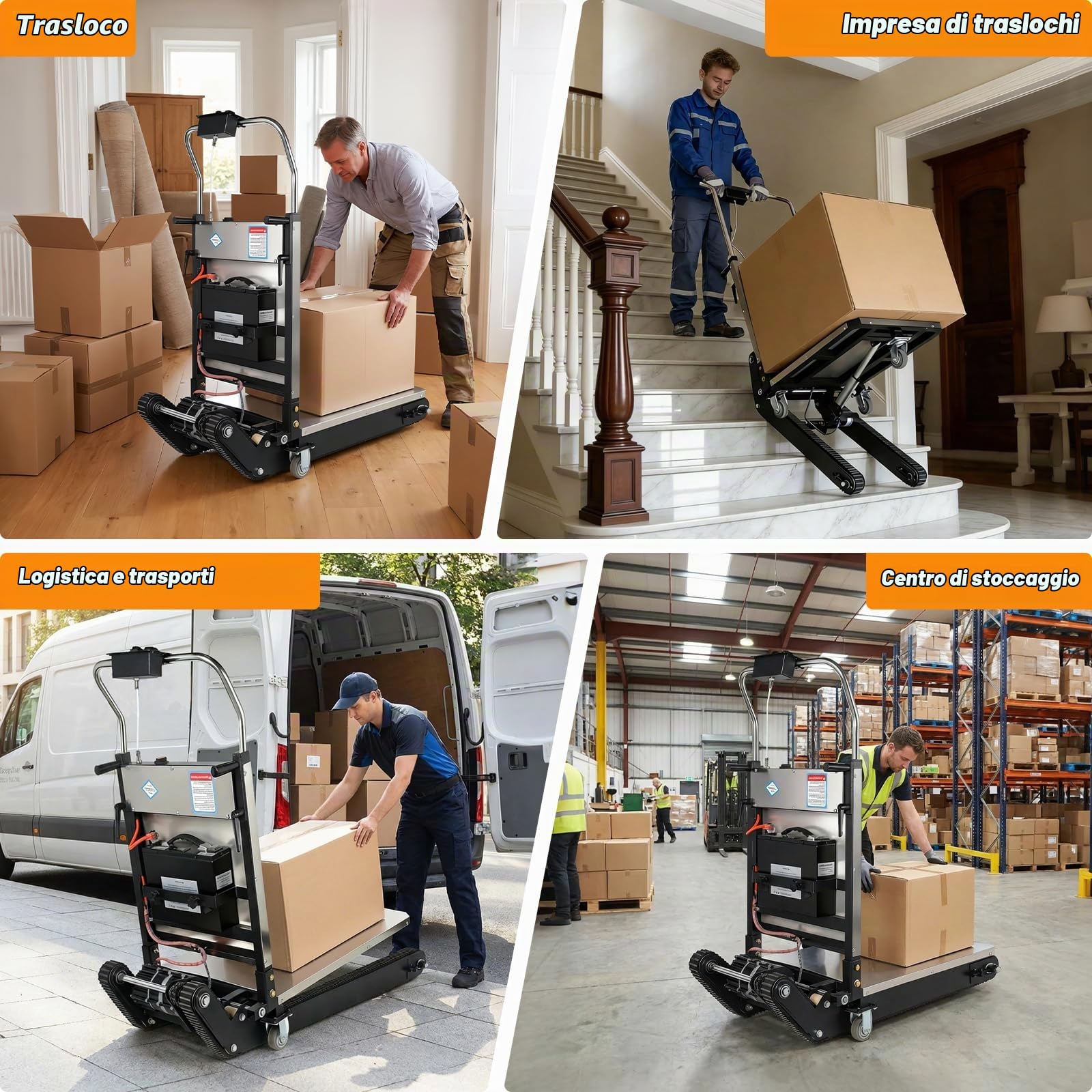 Carrello saliscale elettrico da 1200 W con catene migliorate e ripiano regolabile in altezza, batteria al litio, fino a 400 kg con corda di sicurezza, saliscale per carichi pesanti per magazzino e