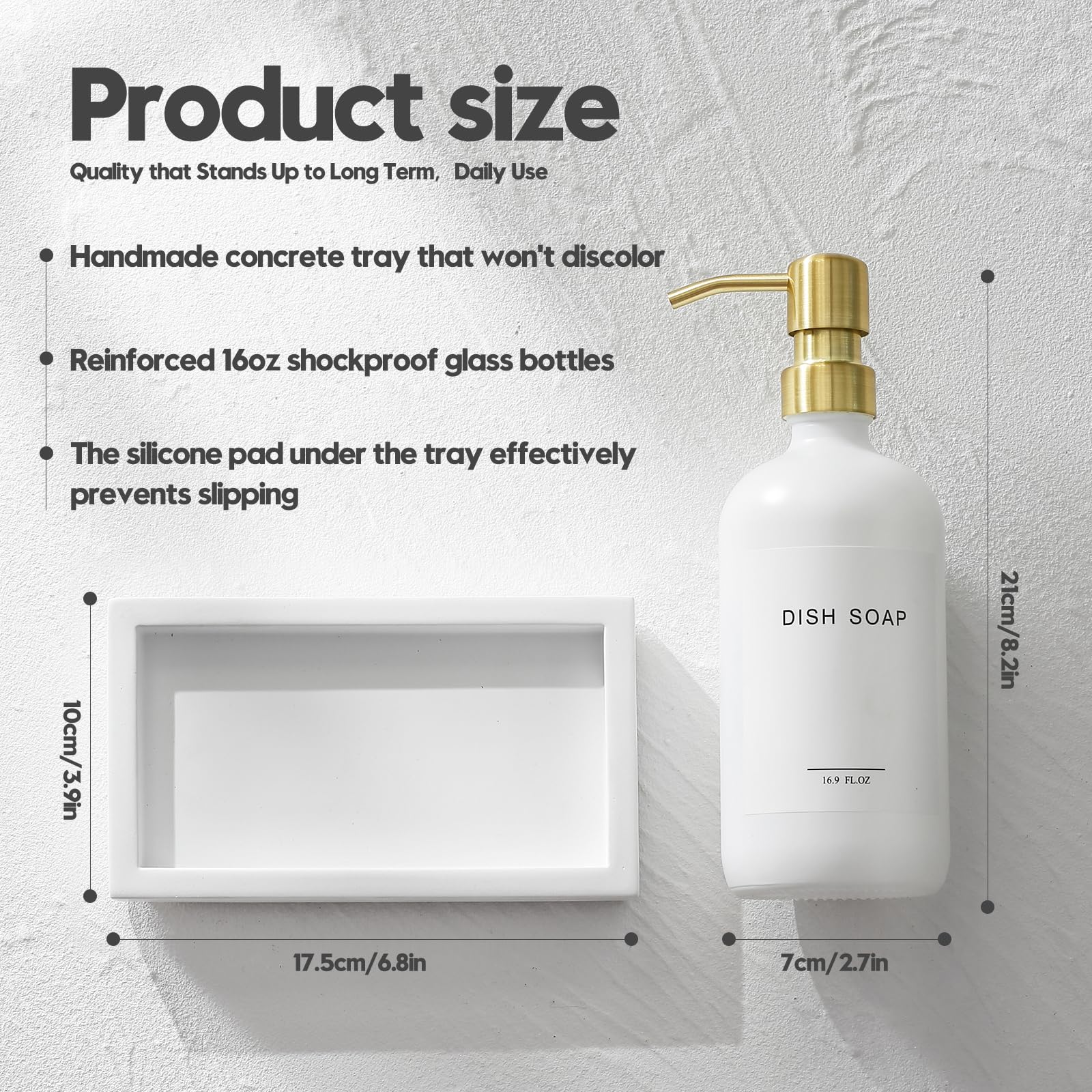 Distributeur de Savon en Verre avec Pompe et Plateau en béton | Distributeur de Savon Vintage pour Salle de Bain et Cuisine avec Savon à Vaisselle, Savon pour Les Mains, Lotion, étiquettes