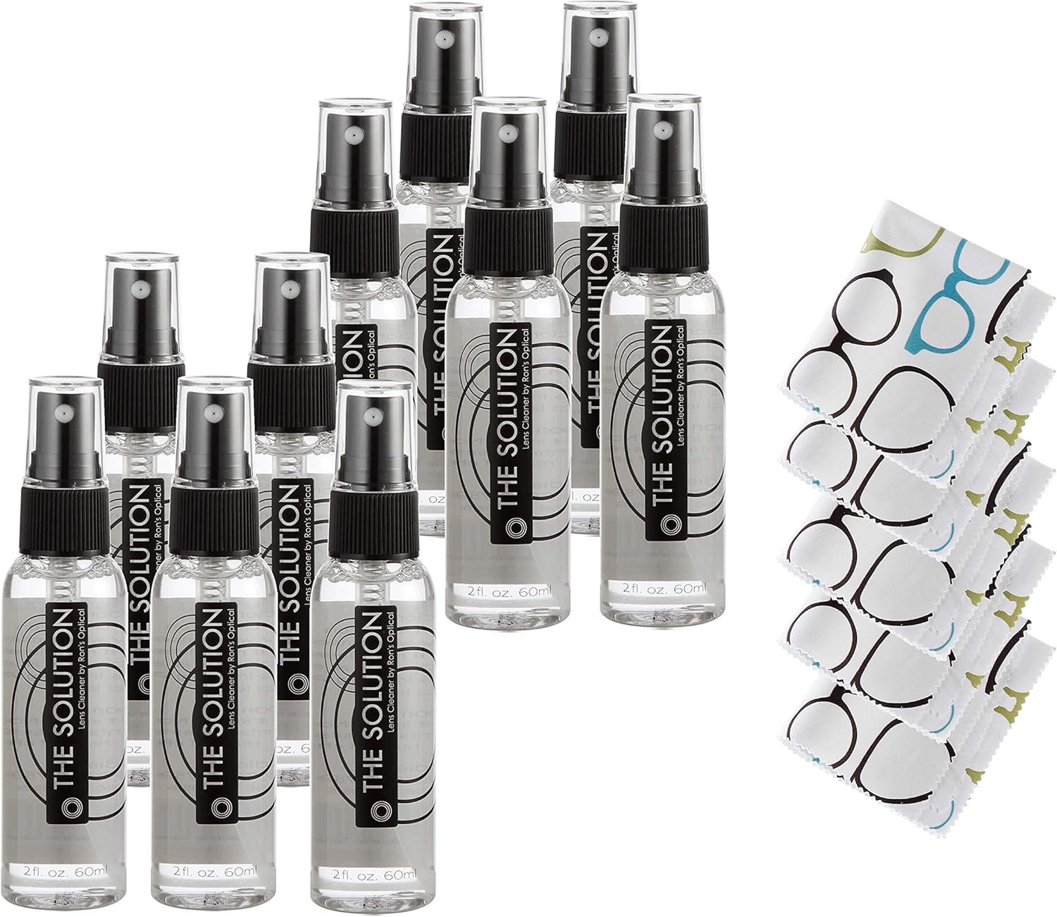 The Solution Lens Cleaner Spray | 6-2oz Alcohol Free Eyeglass Lens Cleaning Spray & 3 Microfiber Cleaning Cloth for Glasses, Lens, Screens