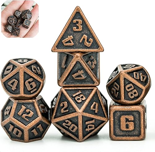 Miniatura 37 de UDIXI - Juego de dados de 12mm Mini DND, juego de 7 dados de metal poliédricos D&D para juegos de rol (Cobre)
