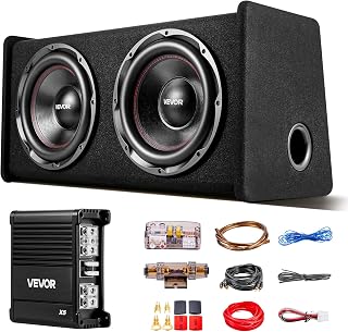 VEVOR 305mm Car Subwoofer Dual Subwoofer with Separate Amplifier 490W RMS Pre-installed Speakers and Wiring Kit for Car Boot and Car Audio System