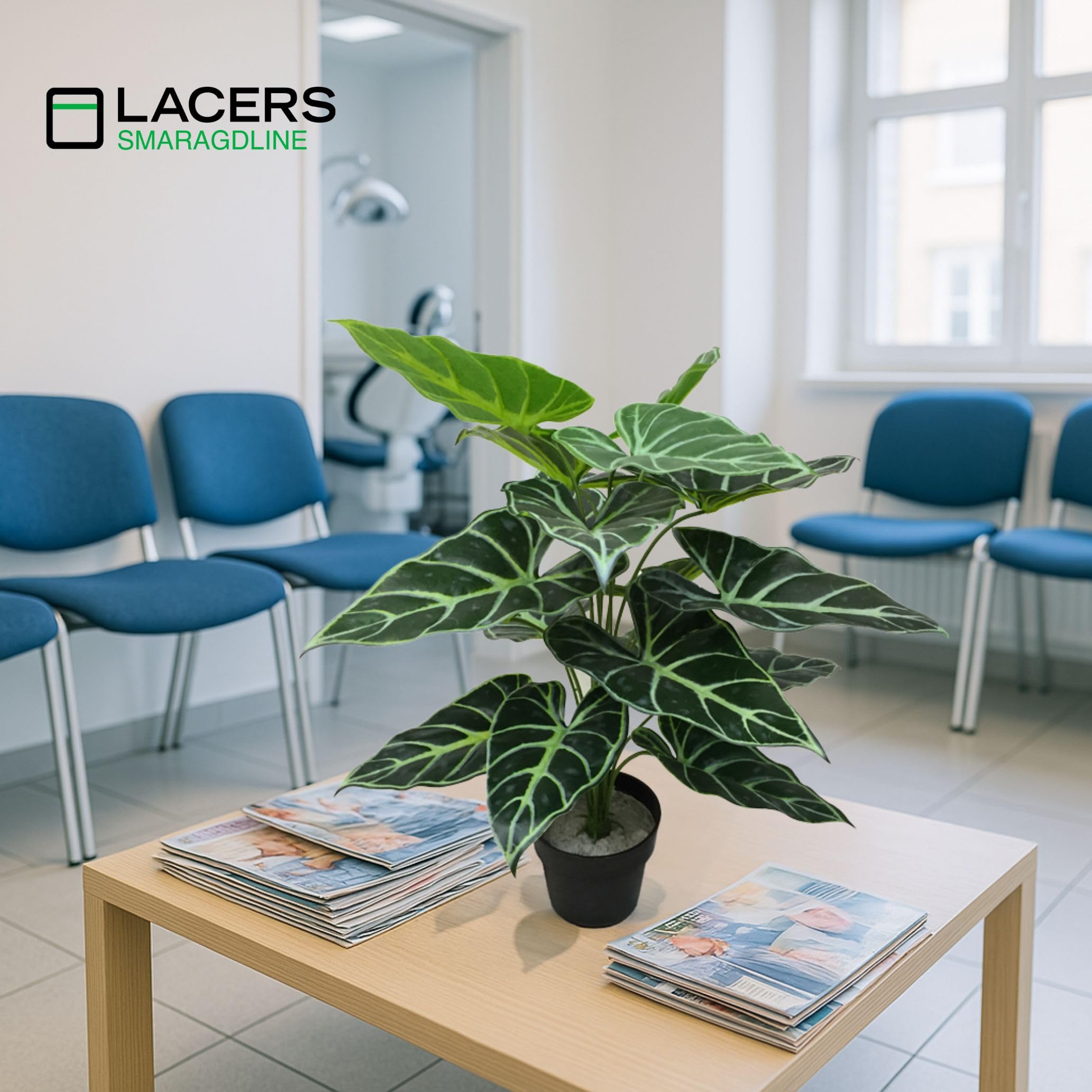 Lacers SMARAGDLINE Künstliche Taro im Topf 2er Set - 60cm Kunstpflanze Dekoration wie echt wirkende Blätter/Real Touch - Kunstblume für Ihr Zuhause, Balkon und Büro