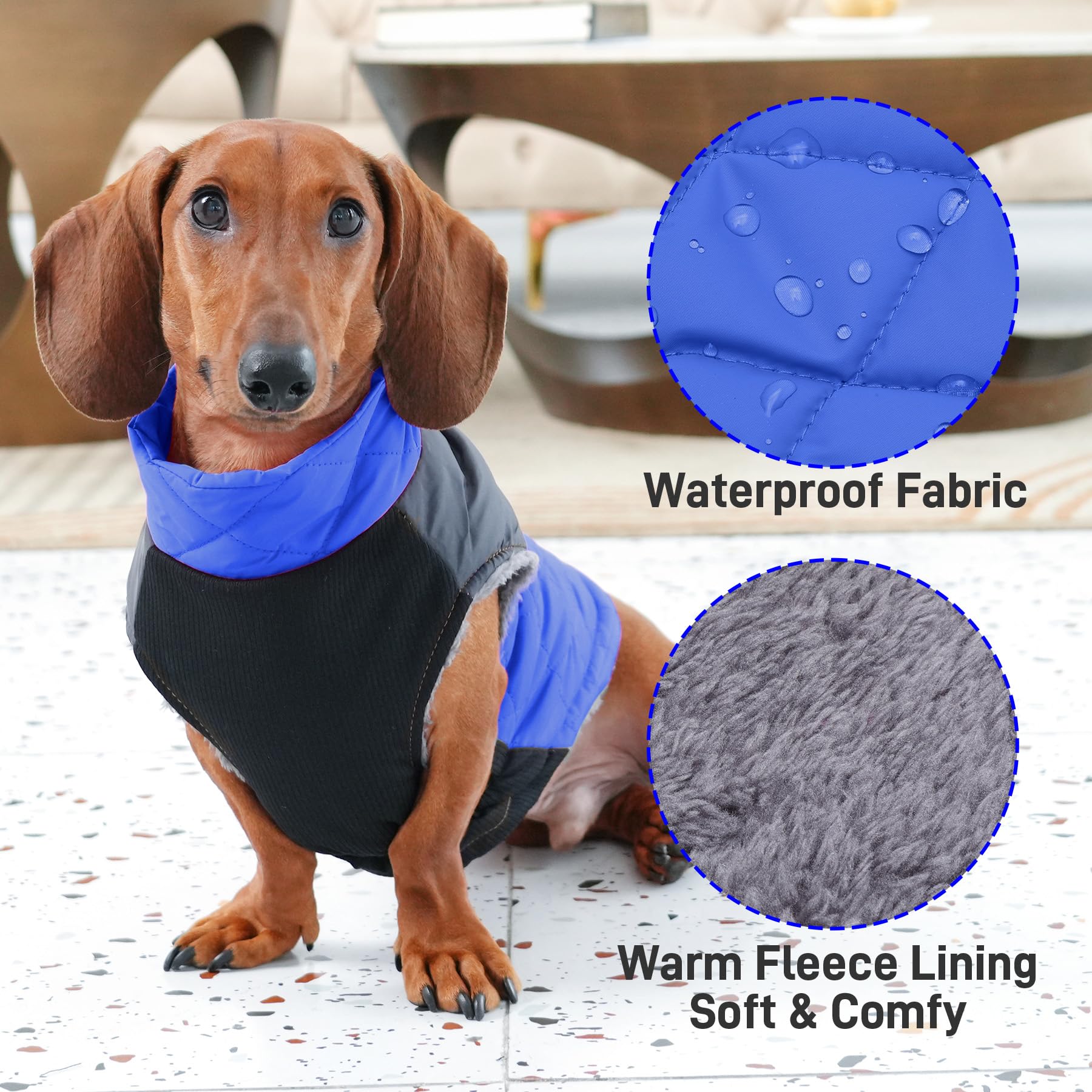 JoyDaog Warm Fleece Dog Outfits for Medium Dogs D-Rings Waterproof Puppy Jacket for Cold Winter Blue L, Large (Pack of 1) - Image 2