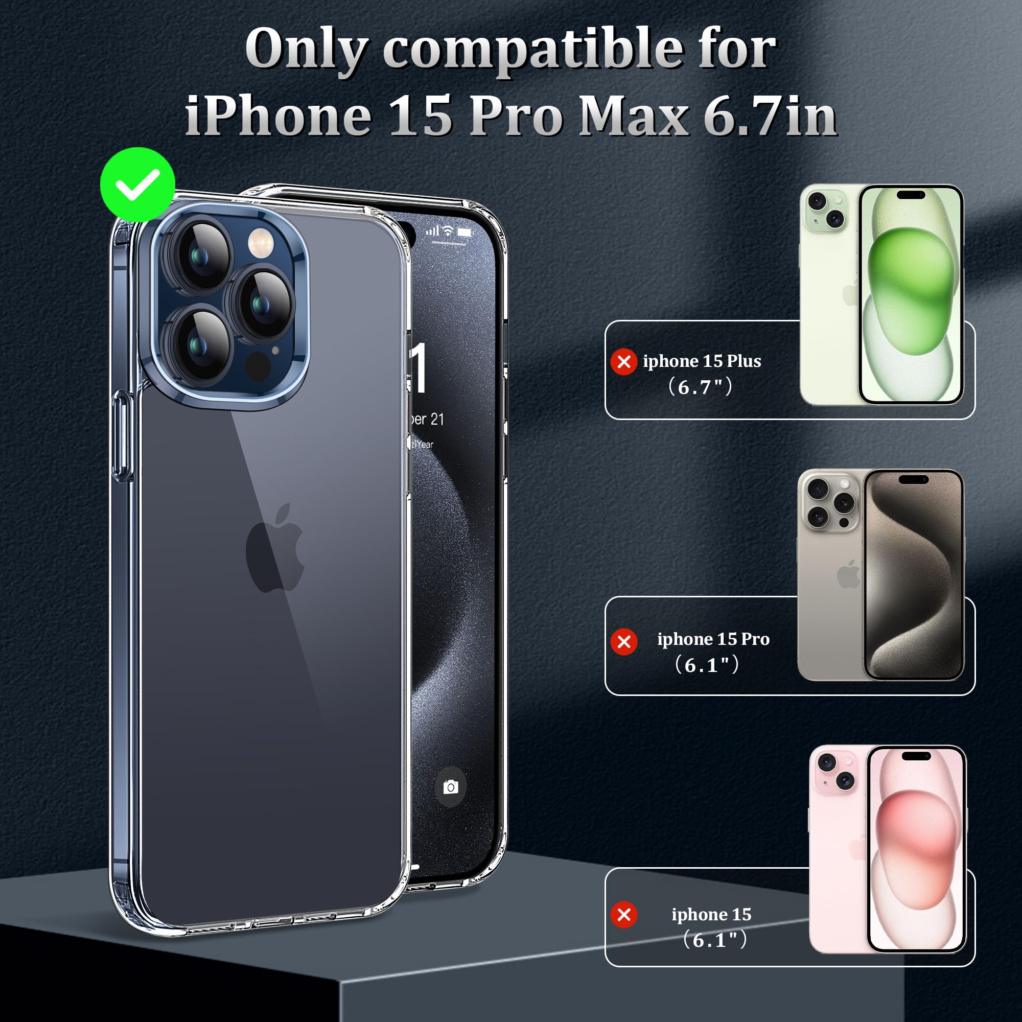 Niphabe Cover Trasparente Per IPhone 15 Pro Max + 2 Vetri Temperati 9H, Anti Ingiallimento, Antiurto - 2