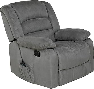 Relaxzen Longstreet Massaging Rocker Recliner with Vibration, Heat, and Dual-USB Charging Port, Gray