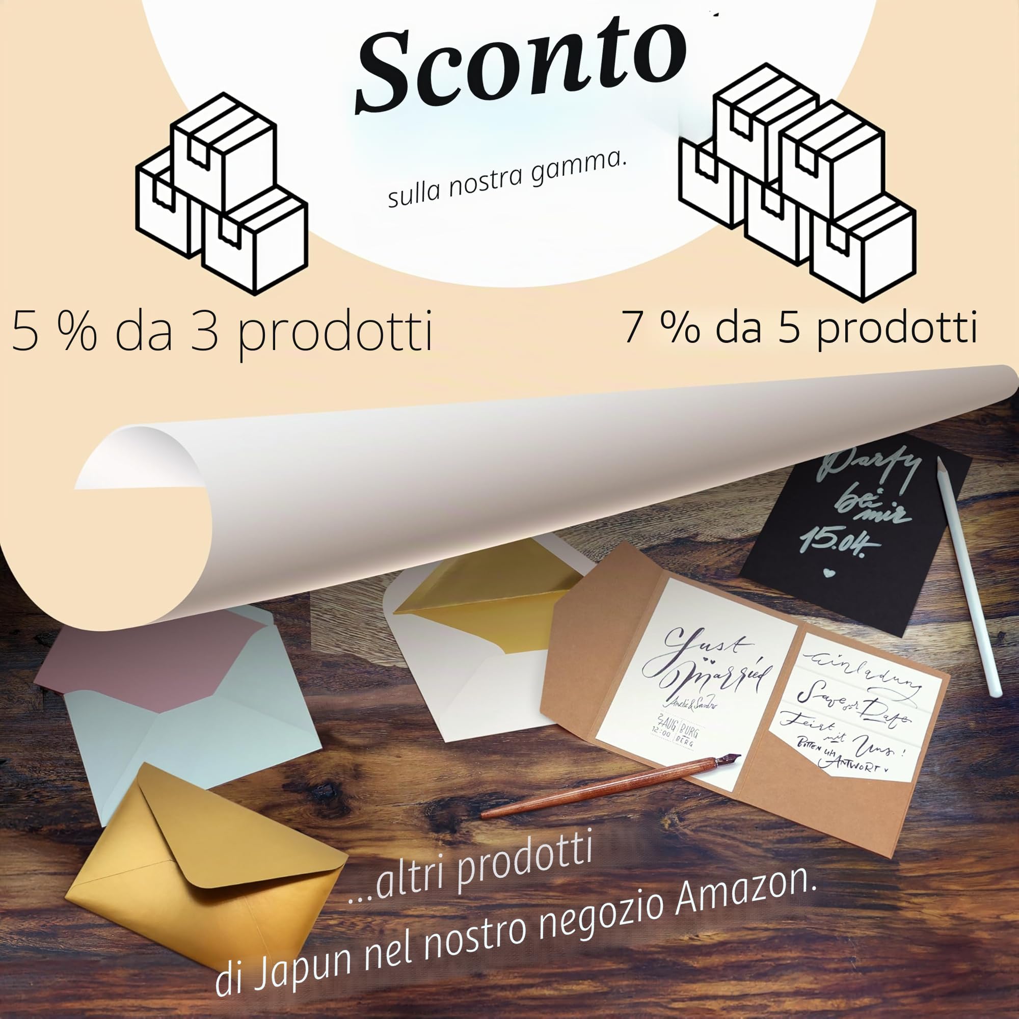 Japun Pocketfold Biglietti carta kraft vuoti tascabili con buste DIN B6 inviti nozze marrone 25 pezzi