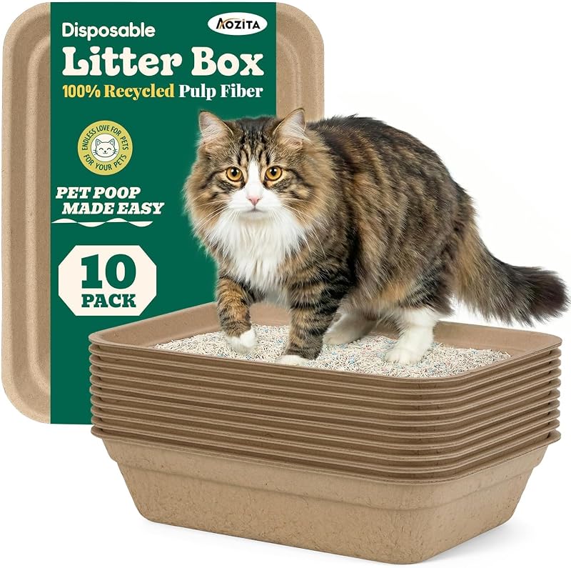 10-Pack Disposable Litter Box for Kitty Cats, Thick & Leak-Proof, Eco-Friendly Travel & Home Litter Pan, No-Scrub for Cats