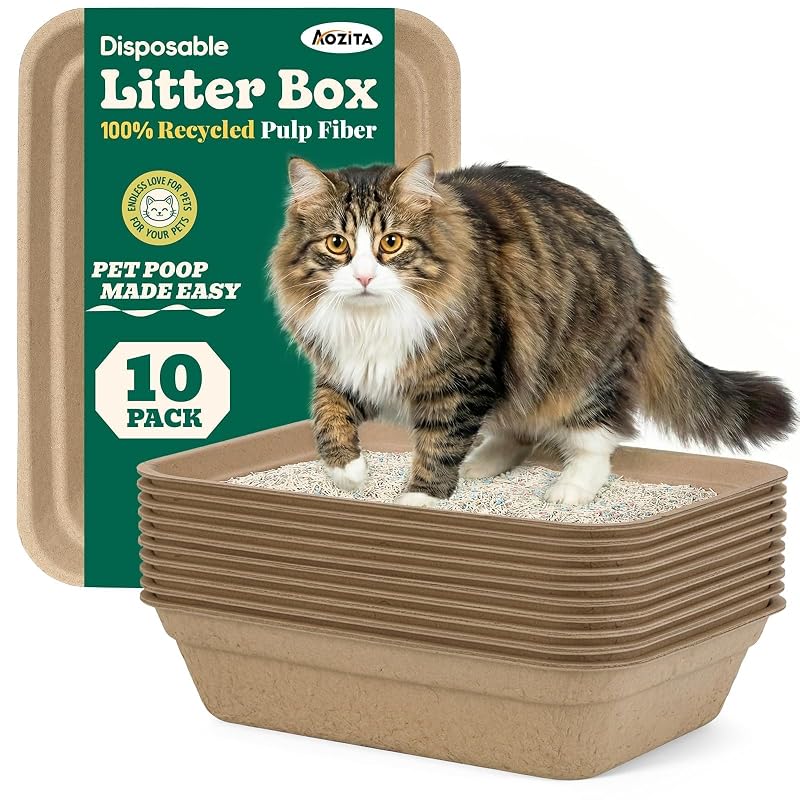 Caixa de Areia Descartável de Papelão para Gatos AOZITA, Natural, Modelo ZMSP-10S, Pacote com 10