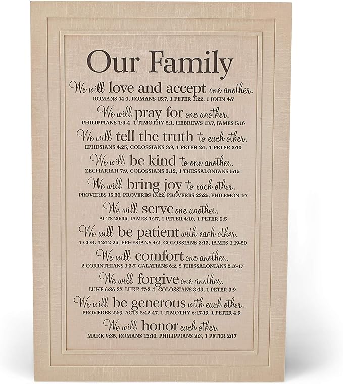 Amazon Com Lighthouse Christian Products Our Family Will Love One Another Textured Cream 11 25 X 16 75 Cast Stone Wall Plaque Home Kitchen