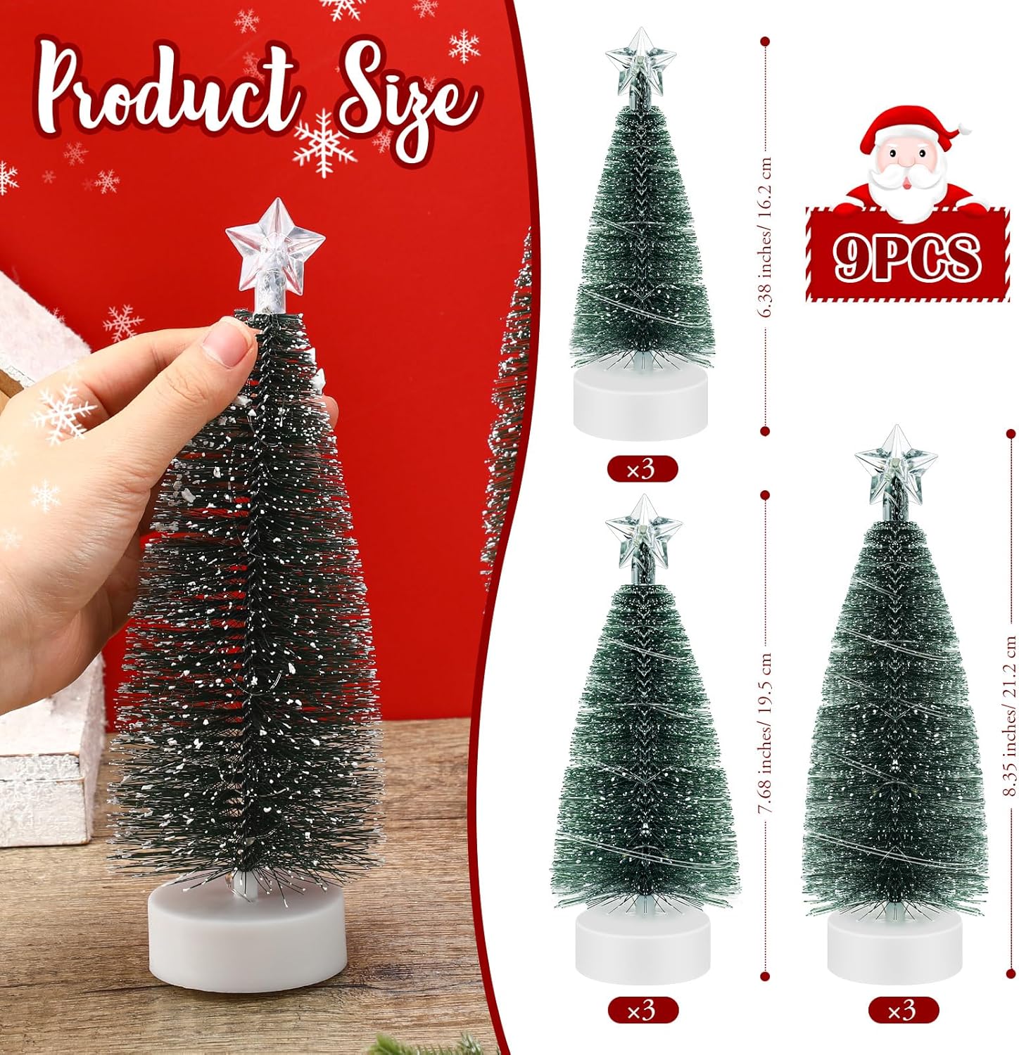 ShinyRelief 9 Pcs Mini Christmas Tree with Lights 6.4/7.7/8.4 Inch Tabletop Christmas Bottle Brush Tree with LED Lights Small Tiny Pine Christmas Tree Xmas Desktop Tree Centerpieces(Colorful Light)