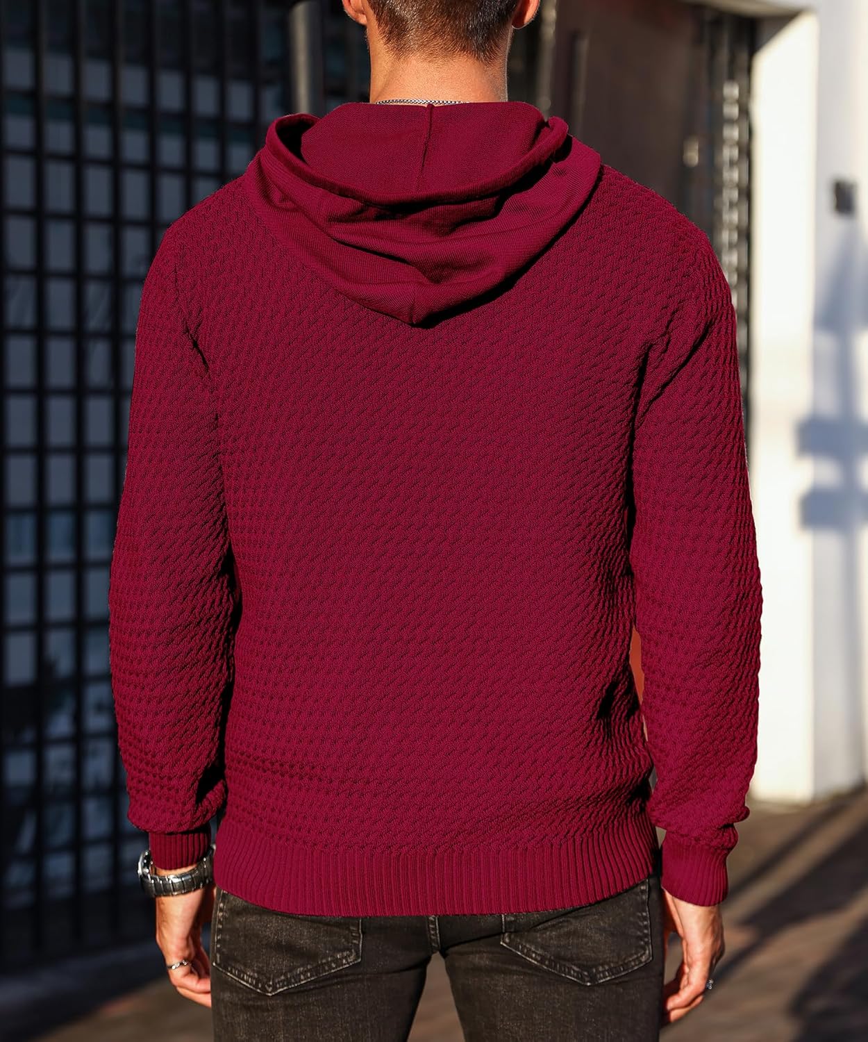 Men's Hooded Sweatshirt Hoodie Solid Knitted Pullover Long Sleeve Casual Sweater