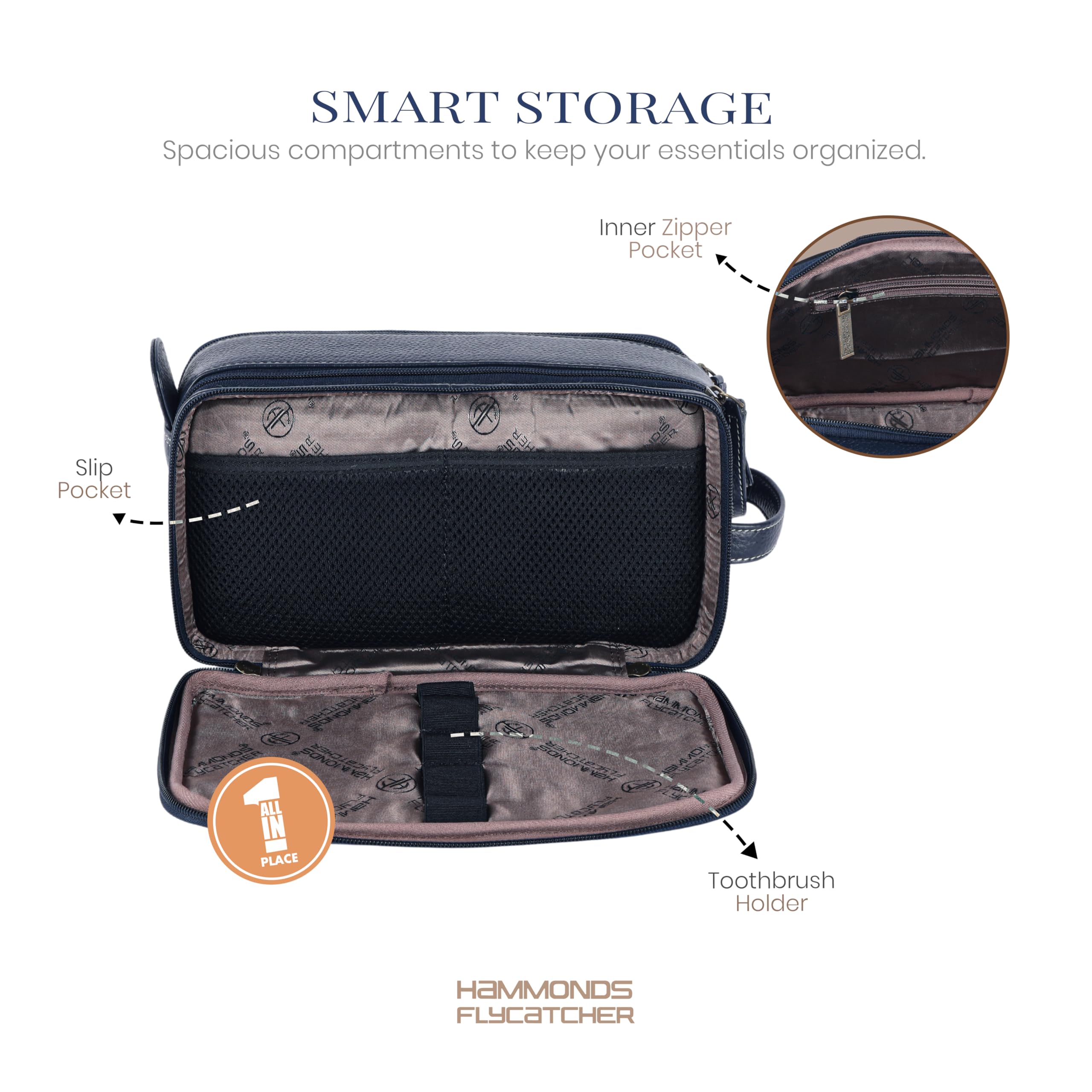 Hammonds Flycatcher Bolsa de afeitado de cuero genuino para hombre, kit de cuero Dopp, bolsa de aseo de viaje, organizador de kit de higiene y aseo personal, cuero libre de crueldad y estuche de