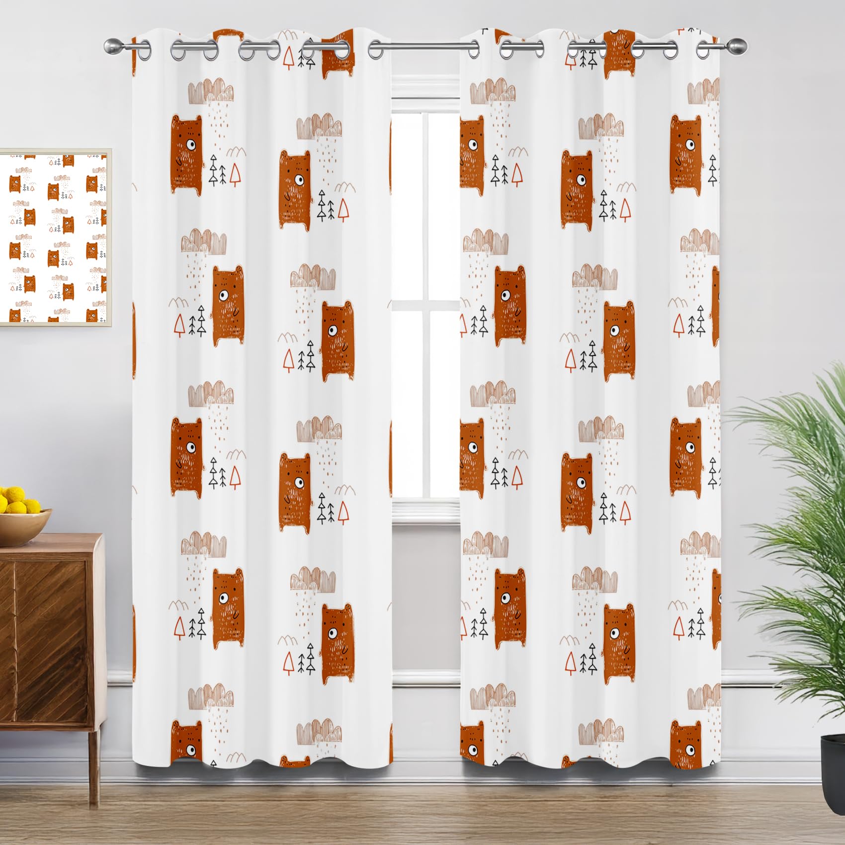 Mistela Cartoon Curtains for Bedroom, Cute Cartoon Animal Bear Kids Blackout Thermal Insulated Eyelet Curtains for Living Room, W66 X D72, 2 Panels Drapes Room Decor