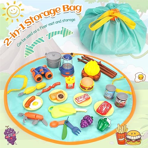 Miniatura 2 de Juego de juguetes de campamento para niños, juego de simulación con fogata, corte de alimentos para jugar, cocina, equipo de campamento para cocina,