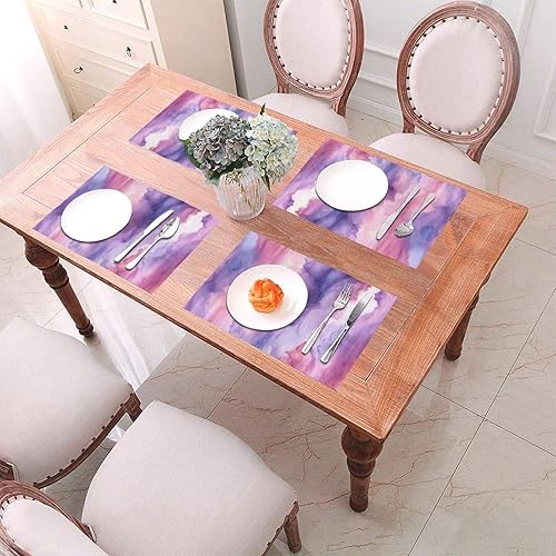 Miniatura 4 de 6 PCS PVC Placemats Set Place Mats Abstract Watercolor Purple Non-Slip Weave Place Mats 12" x 18" Farmhouse Table Mat Set for Family Dinners Wedding