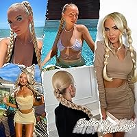 Vista 5 de BARSDAR Extensión de Cola de Caballo Trenzada de 30 Pulgadas de Largo - Extensiones de Cabello de Cola de Caballo Trenzada Rubia Recta Envolvente