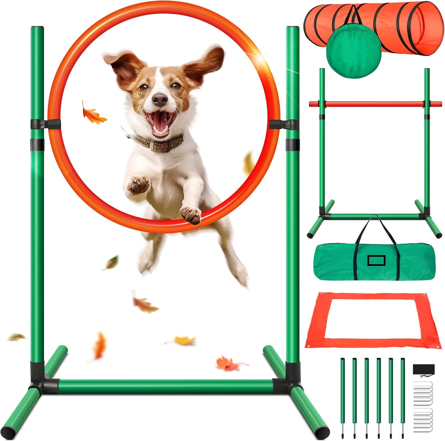 Dog Agility Training Kit Dog Sports Outdoor Games Obstacle Course | Tunnel Hurdle Jump Ring