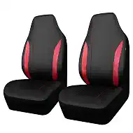 Outlet Sporty Carbon Fiber Leather Universal Bucket Car Seat Cover, Fit for Suvs, Vans, Sedans, Trucks, Airbag Compatible Carbon Leather High Back Car Seat Cover Front Seats only, Black Red