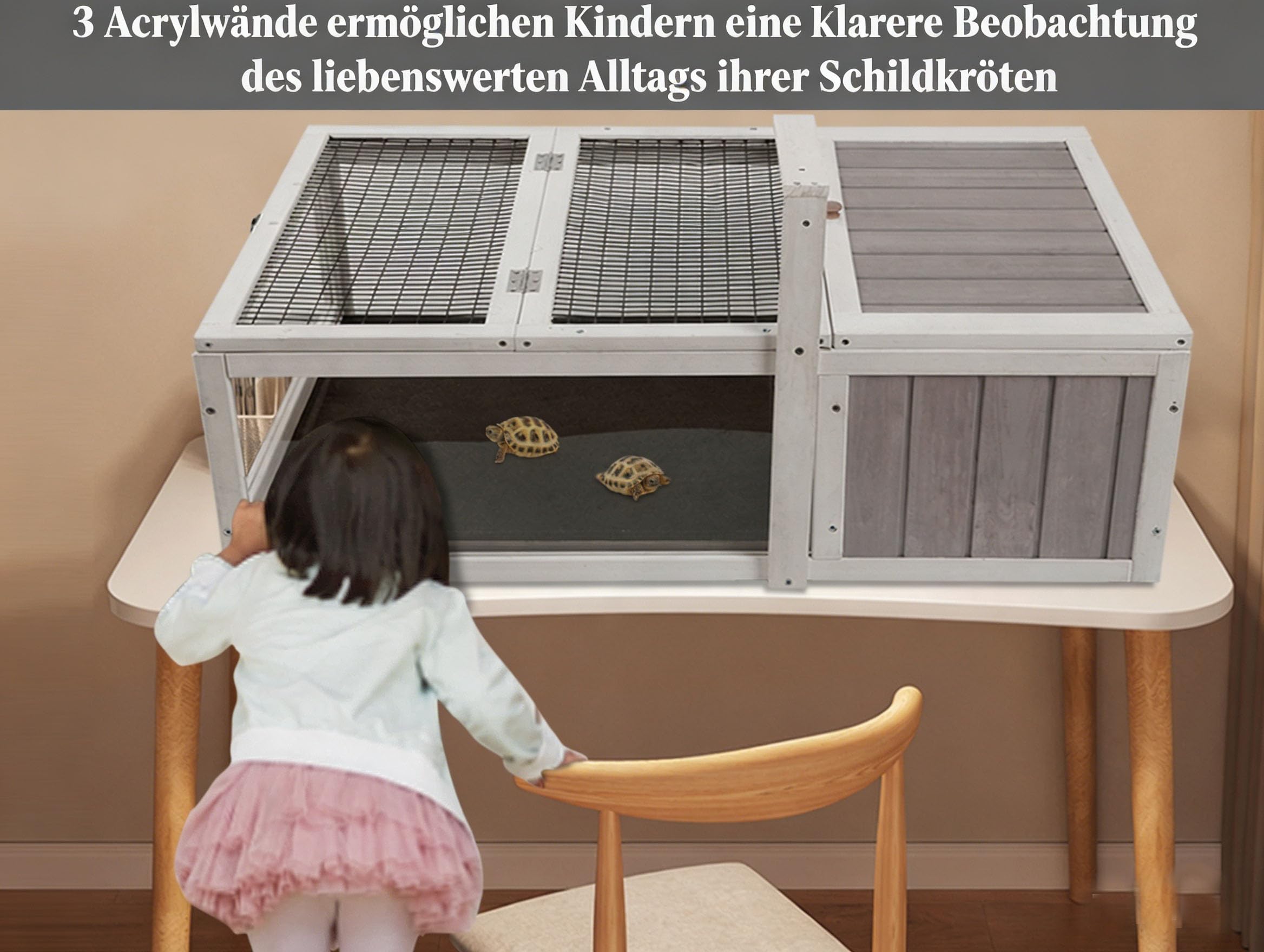 HiCaptain Schildkrötengehege Draussen mit Boden - Frühbeet Schildkröten Holz - Facile à Installer - 91cm x 61cm x 31cm