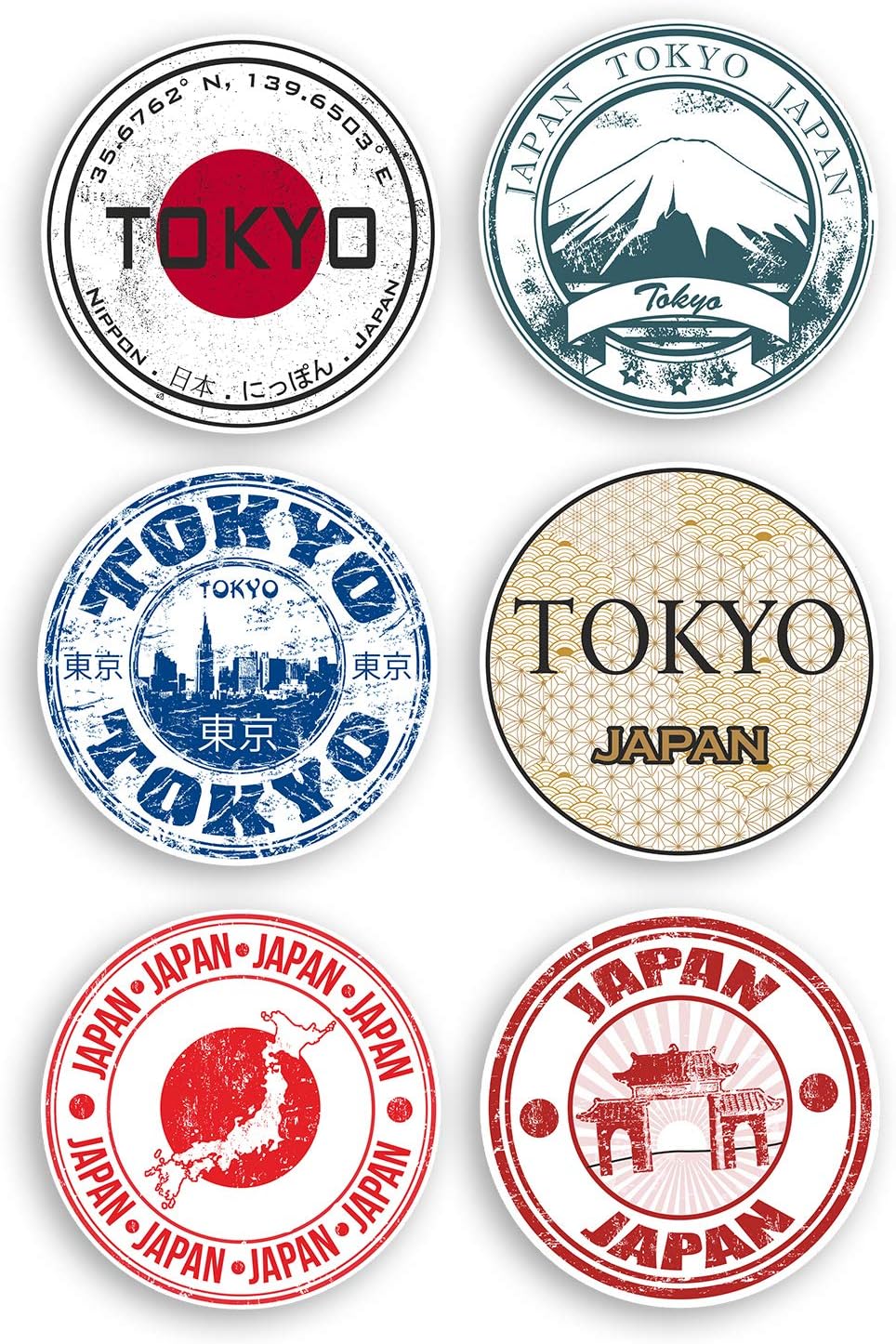 Destination Vinyl Ltd6 x Tokyo Japan Vinyl Stickers 8cm - Laptop Travel Sticker Luggage #0004 (8cm (6 Stickers))
