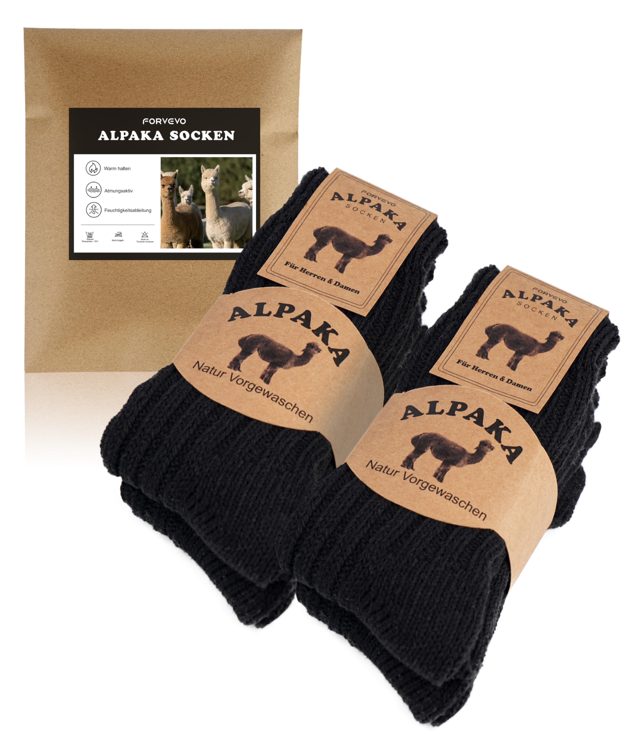 FORVEVO 4 Paar Alpaka Socken, Wollsocken Herren Damen, Warme Wintersocken mit Alpakawolle, Thermo Flauschig Stricksocken für Kaltes Wetter