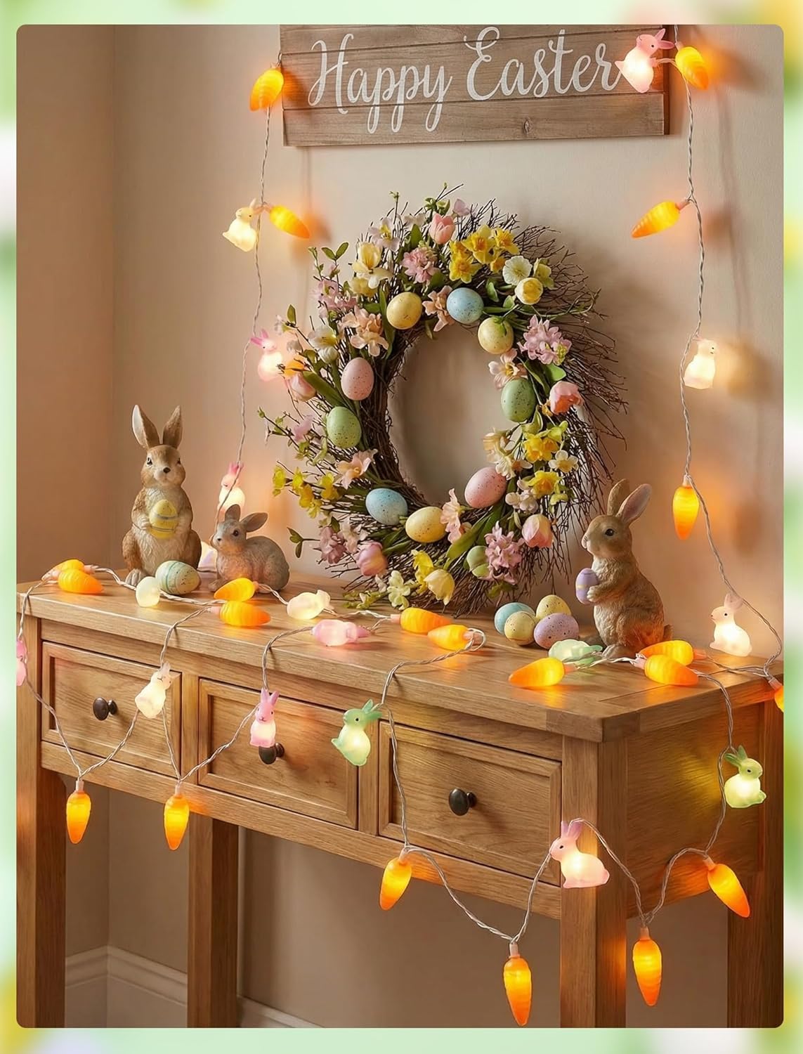 Easter Multicolor Rabbit and Carrot String Lights, 8.5Ft Plug in Spring Decorations String Lights with 10 LED Bunny and Corrt Lights for Easter Party Spring Home Garden Patio Indoor Outdoor Decor