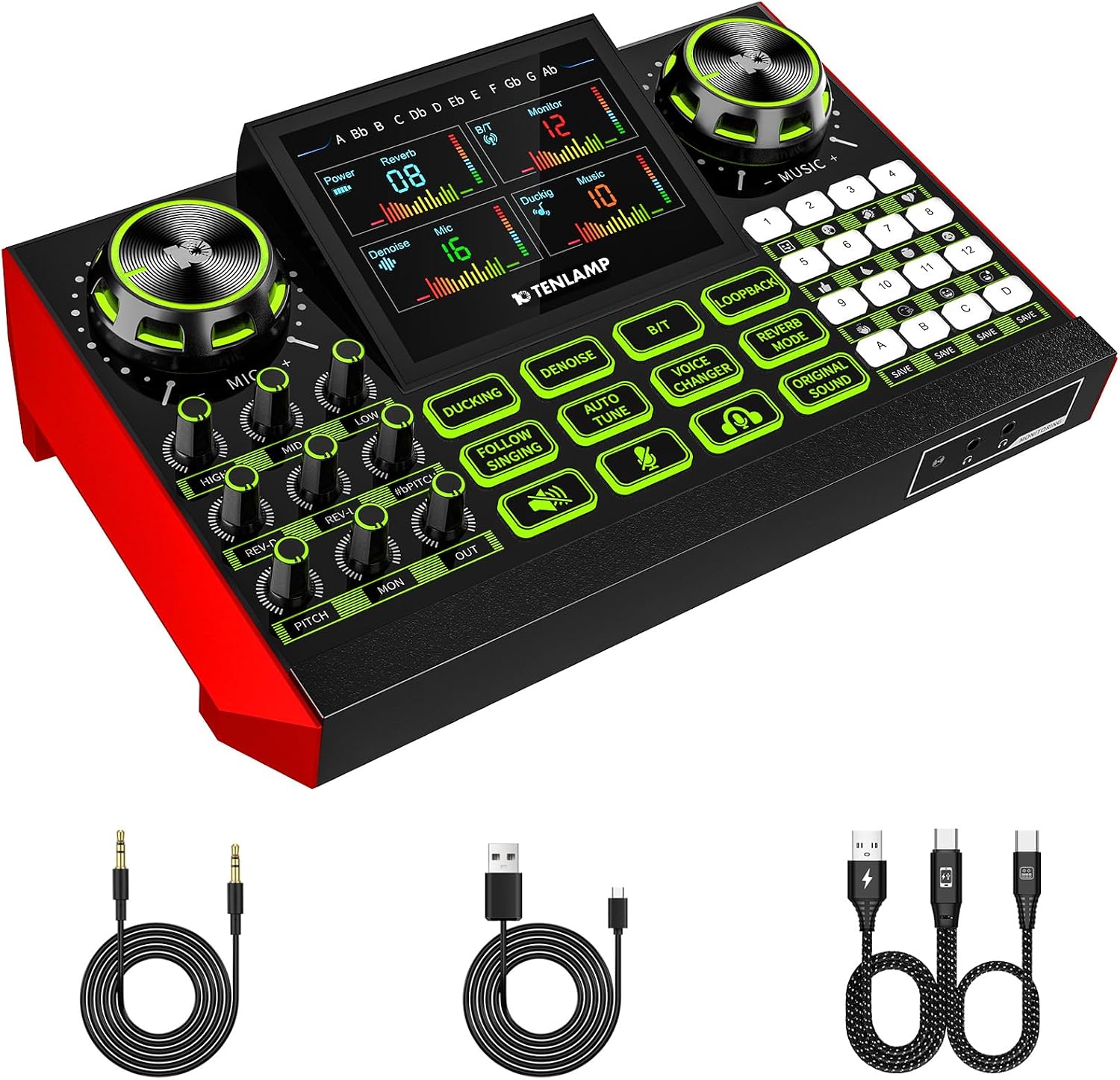 Podcast Equipment with Podcast Audio Mixer, Live Sound Card Compatible with PC and Phone, Volume Control, Mute, and Reverb Control for Live Streaming, Singing, and Recording