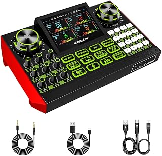 Podcast Equipment with Podcast Audio Mixer, Live Sound Card Compatible with PC and Phone, Volume Control, Mute, and Reverb Control for Live Streaming, Singing, and Recording