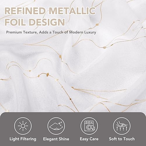 Miniatura 4 de Cortinas Deconovo finas con vuelo y diseño de estampado de líneas onduladas y motas plateadas, con aspecto a lino, con ojales en la parte de arriba,