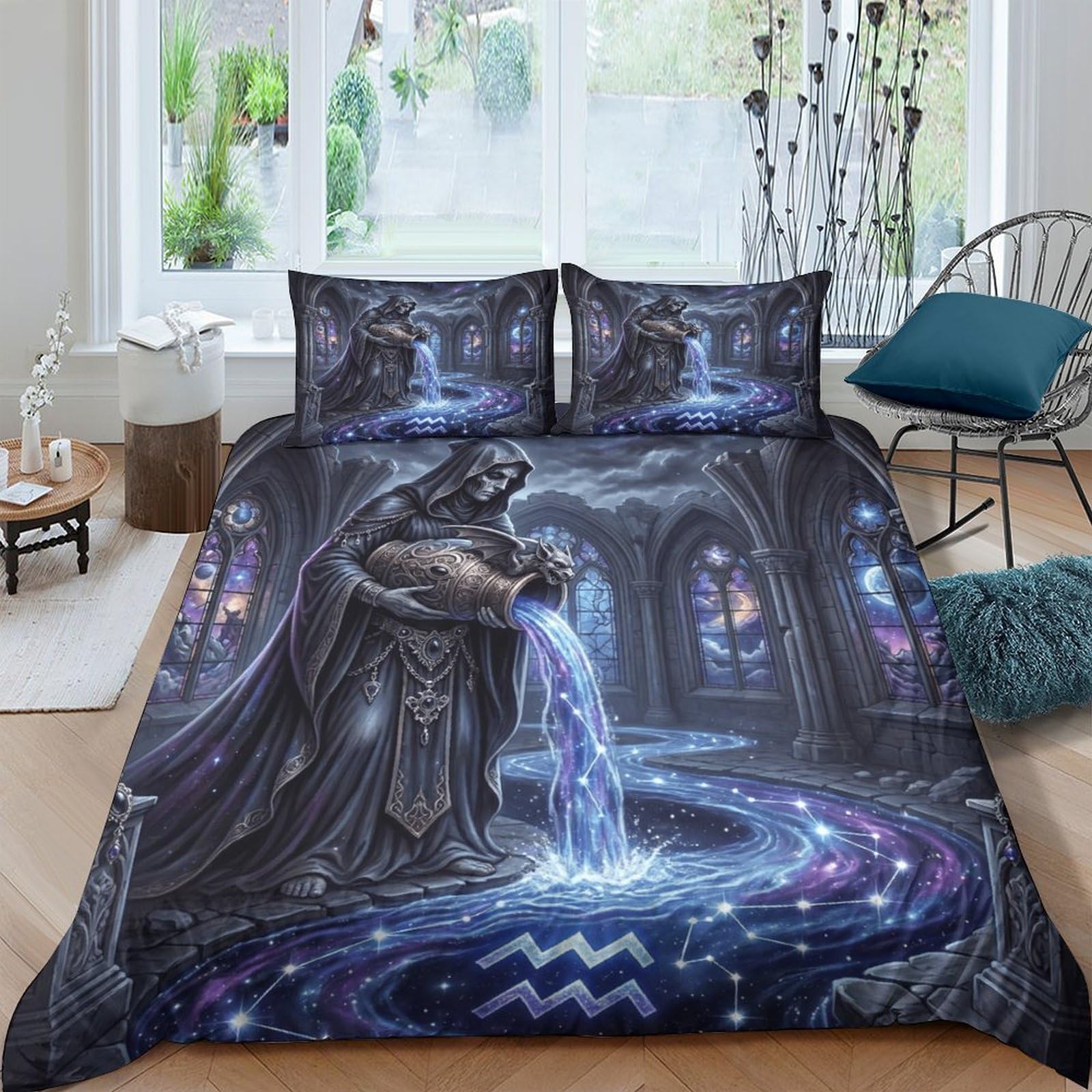 Zodiaque Verseau Gothique housse de couette mystique pour transformer l'ambiance d'une chambre