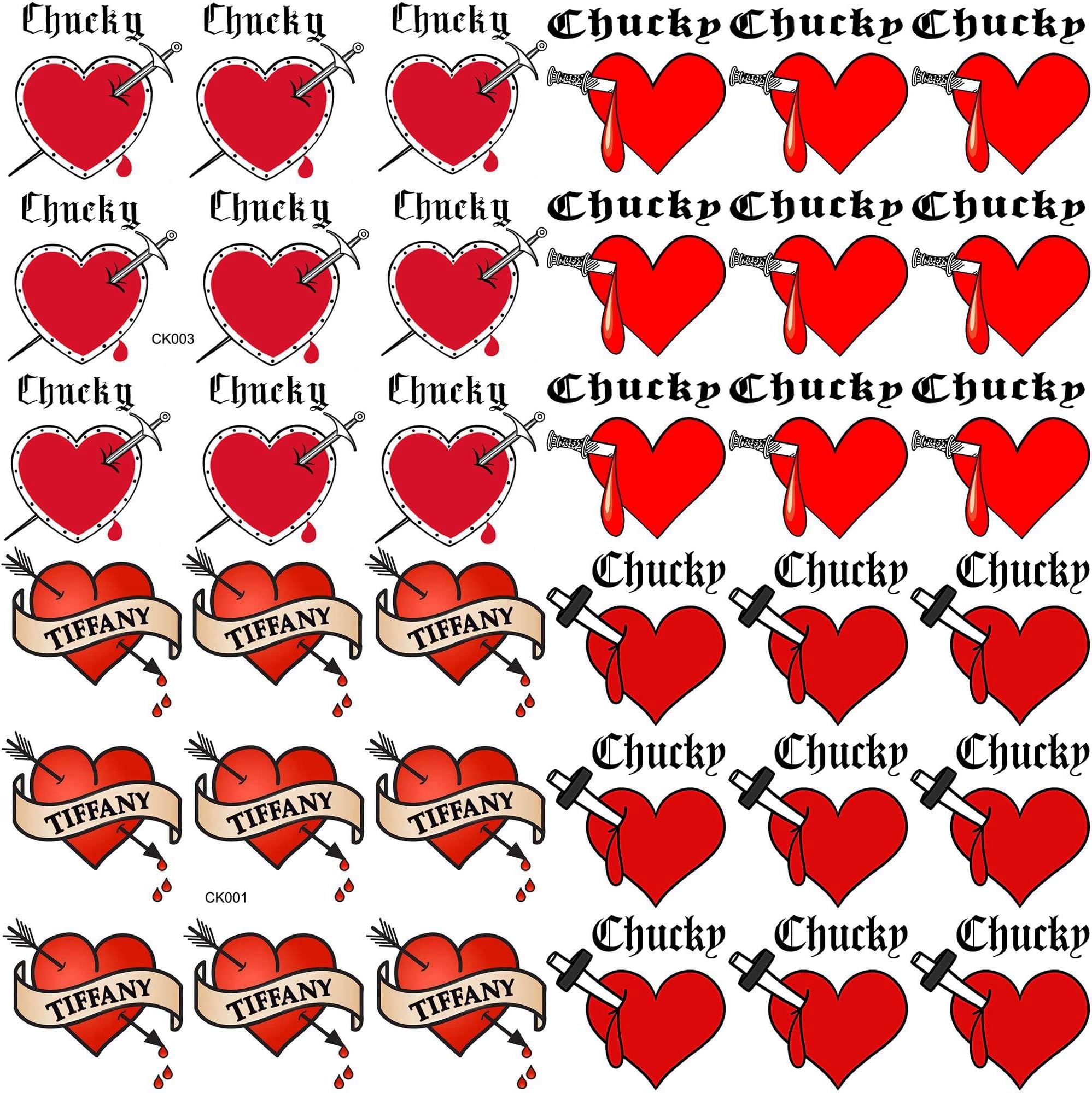 COKTAK 36 PCS Bride of Chucky Tattoo Heart For Women, Men, Kids & Adults, Halloween Zombie Makeup Kit, Tiffany Costume Temporary Tattoos & Stickers