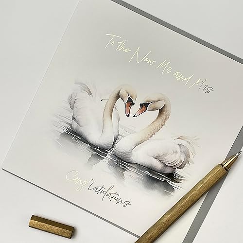 Miniatura 3 de Old English Co. - Tarjeta de felicitación para pareja, diseño de tarjeta de felicitación de Mr and Mrs Swans, tarjeta de matrimonio para amigos y