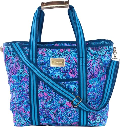 Lilly Pulitzer Hielera azul para picnic y playa, bolsa aislada con correa ajustable para el hombro y cremallera, enfriador grande y suave para