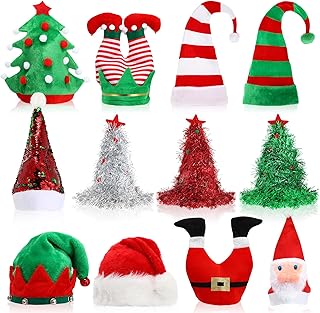 Liitrsh 12 Pieces Christmas Novelty Hats Santa Elf Hat Funny Sequin Xmas Tree Hat for Christmas Party Celebrations, Winter Party Supplies, Christmas Decorations Costume Props