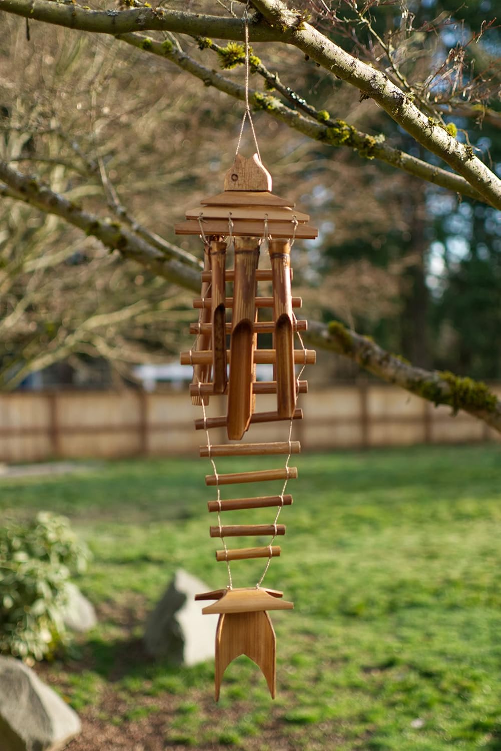 Cohasset Gifts 102L Cohasset Lovina Bone Fish Wind Chime, Natural Wood Bamboo Finish