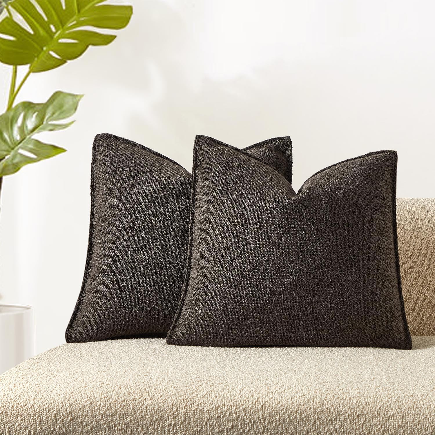 JUSPURBET 22x22 Pillow Covers Set of 2 Decorative Throw Pillow Covers Case for Couch Sofa Bed Soft Boucle Textured Cushion Covers with Hidden Zipper