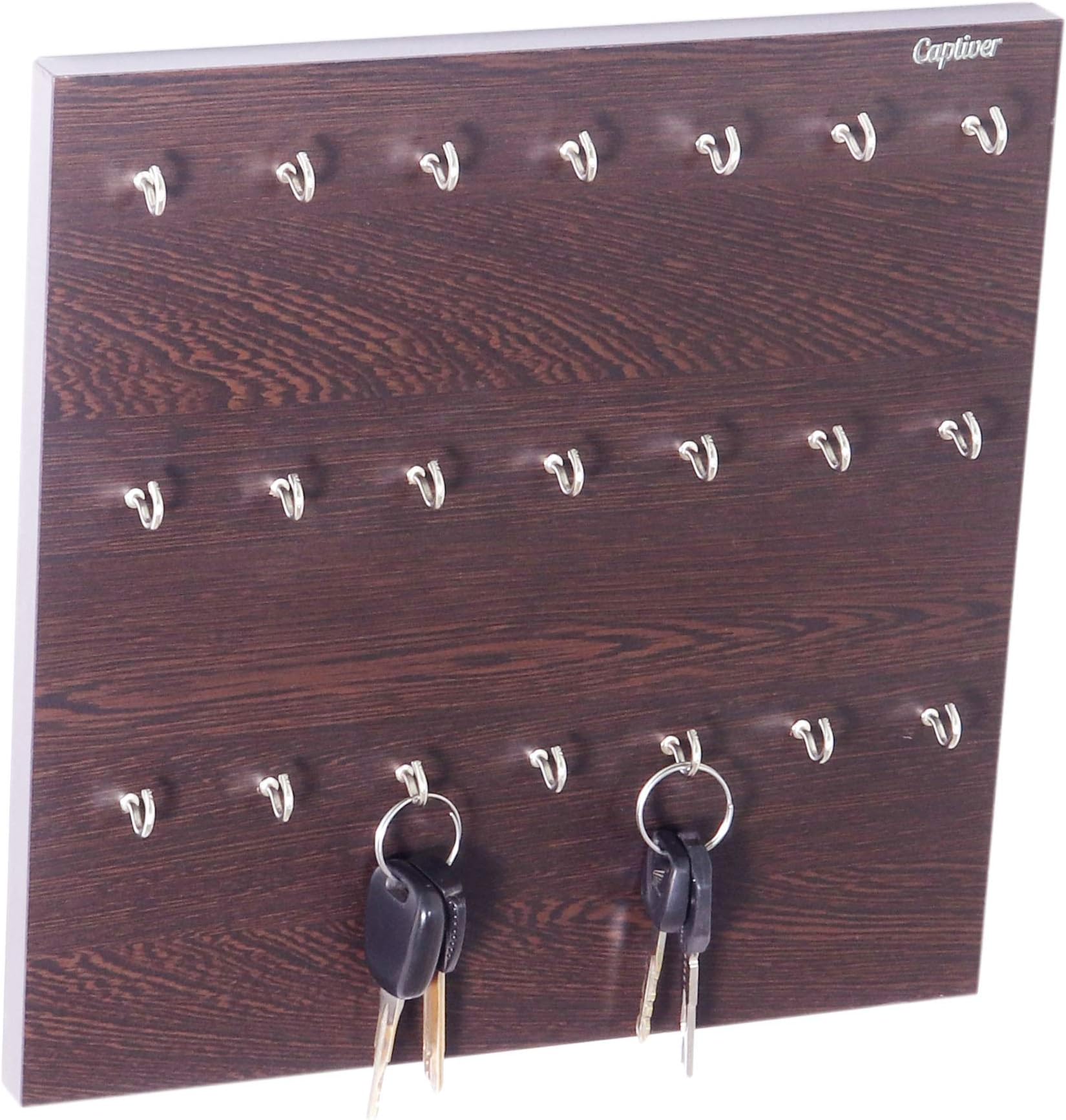 Captiver Engineered Wood Wall Mounted Keys Keychain Ring Holder (21 Hooks Wenge) School Hospital Living Room Office Key Chabi Hanging Organizer Unique Storage Shelf